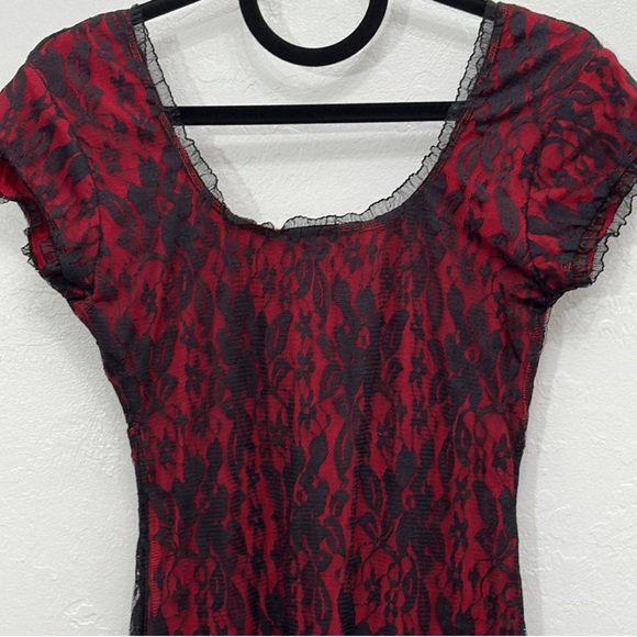 Switchblade Stiletto Red & Black Lace Bodycon Maxi Dress - Picture 11 of 12